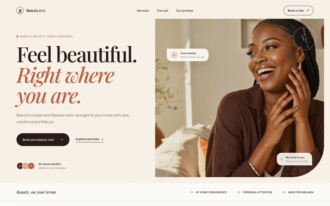Beauty in U — mobile braids and nails service website